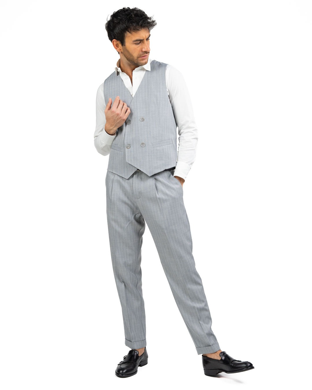 OVER/D - Gilet doppiopetto gessato grigio