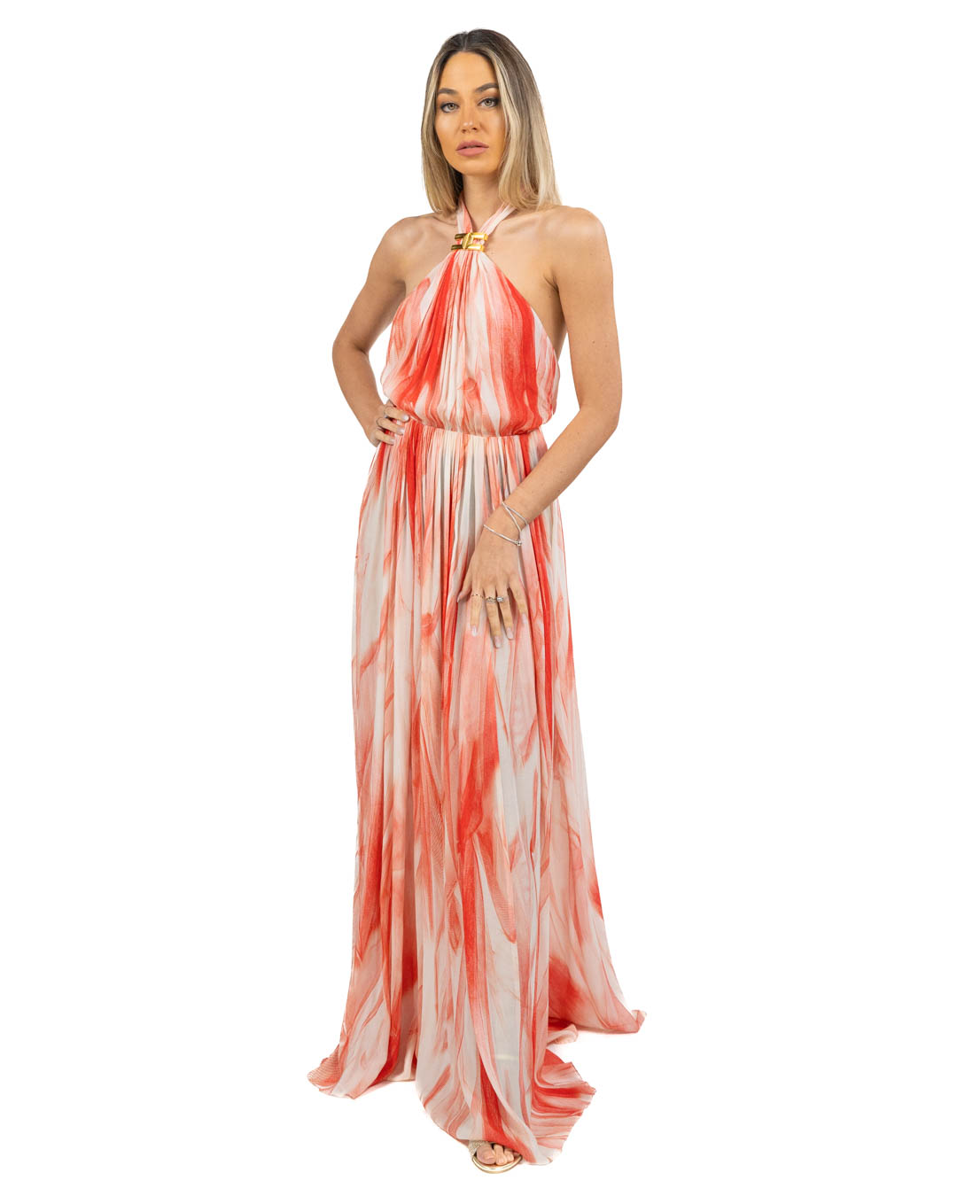 Elisabetta Franchi - abito Red Carpet in viscosa con stampa tulle