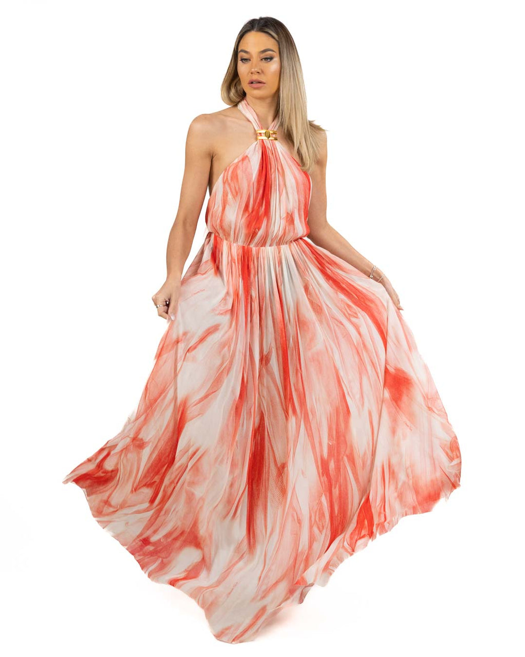 Elisabetta Franchi - abito Red Carpet in viscosa con stampa tulle