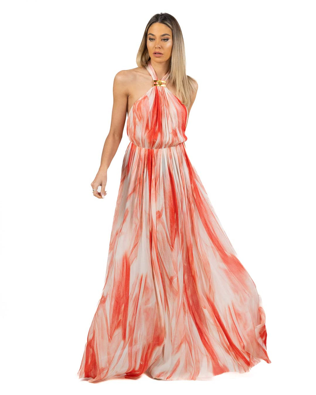 Elisabetta Franchi - abito Red Carpet in viscosa con stampa tulle