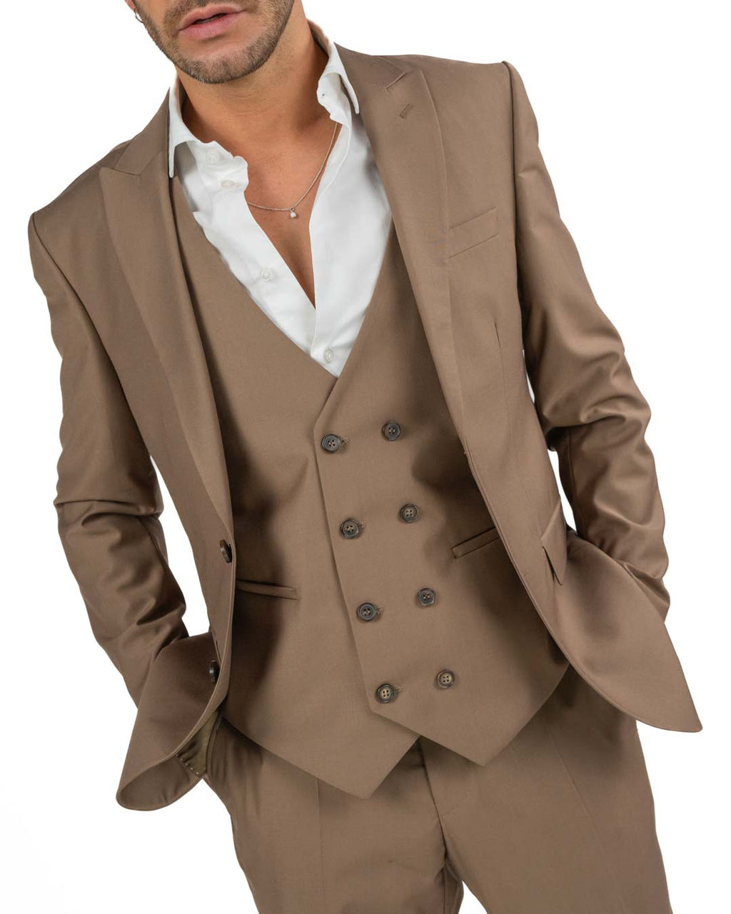 BERTI MODE COLLECTION - Abito Fango con Gilet in Doppio Petto