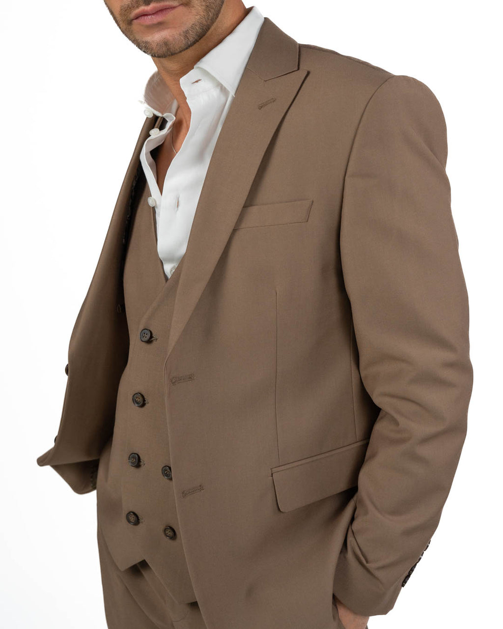BERTI MODE COLLECTION - Abito Fango con Gilet in Doppio Petto