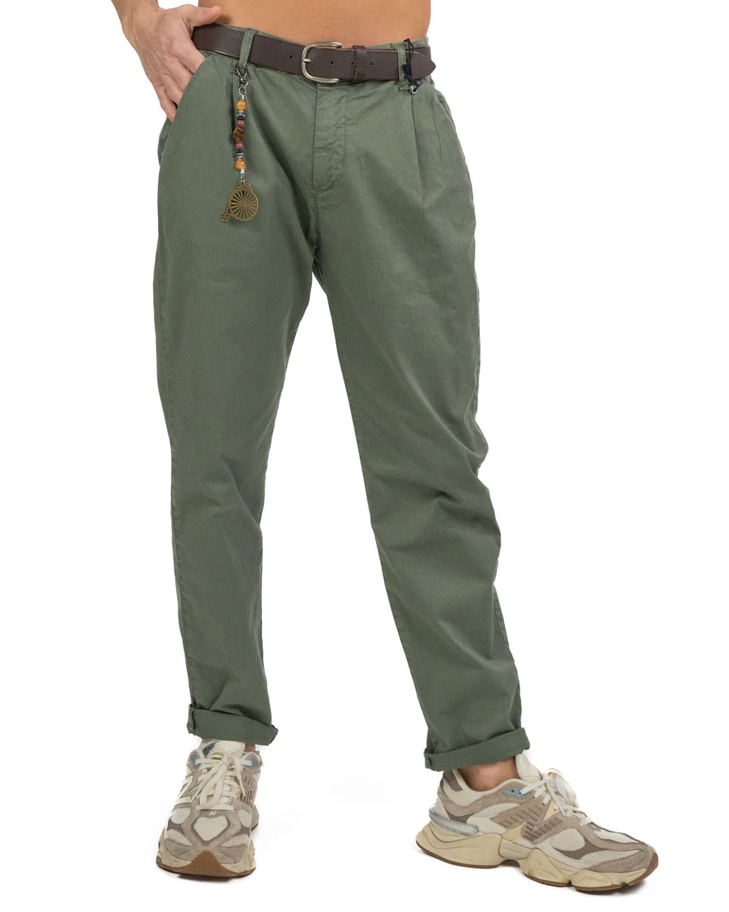 OVER/D - Pantalone Verde con catenina