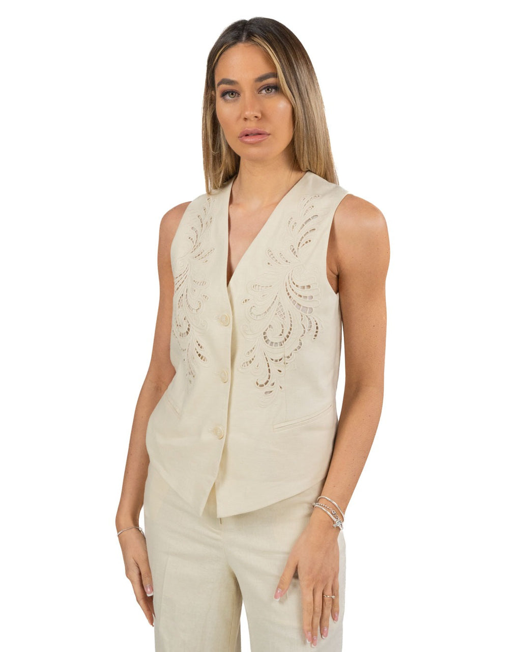 TWINSET - Gilet in misto lino con ricamo