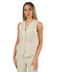TWINSET - Gilet in misto lino con ricamo