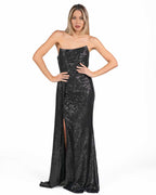 Berti Mode Collection - Abito senza spalline in paillettes nero