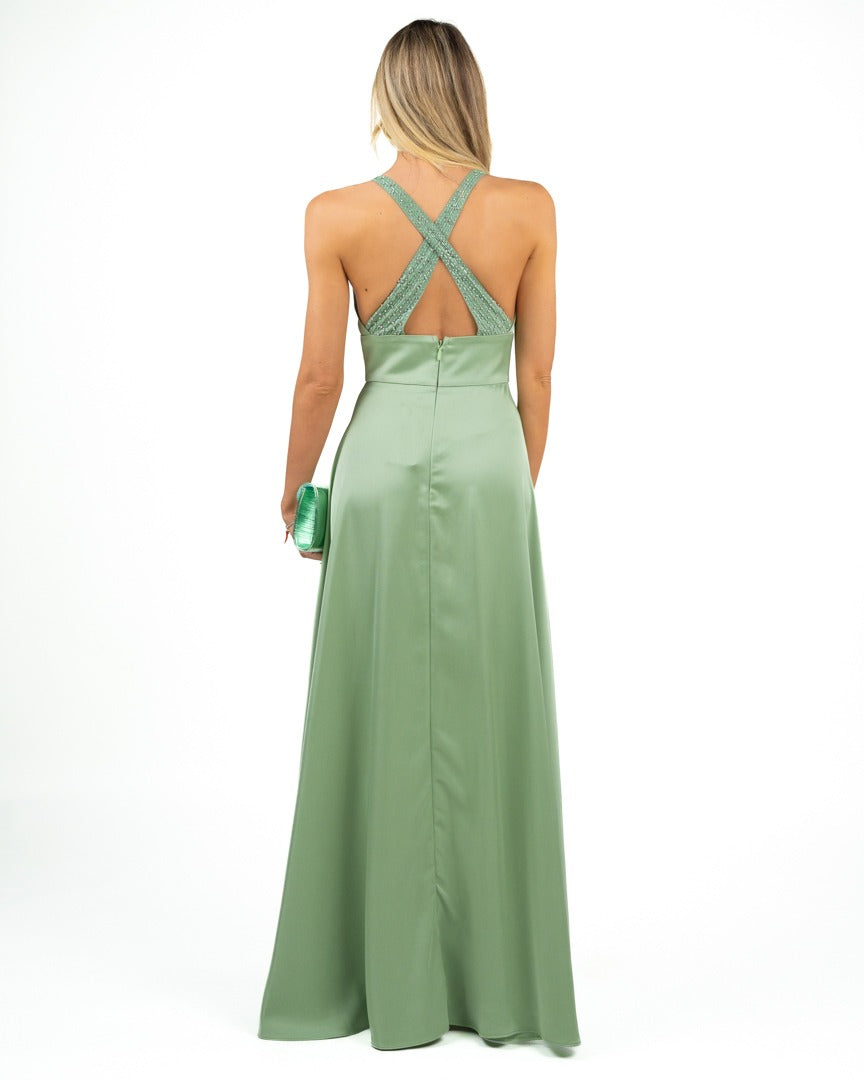 Berti Mode Collection - Abito con strass verde salvia