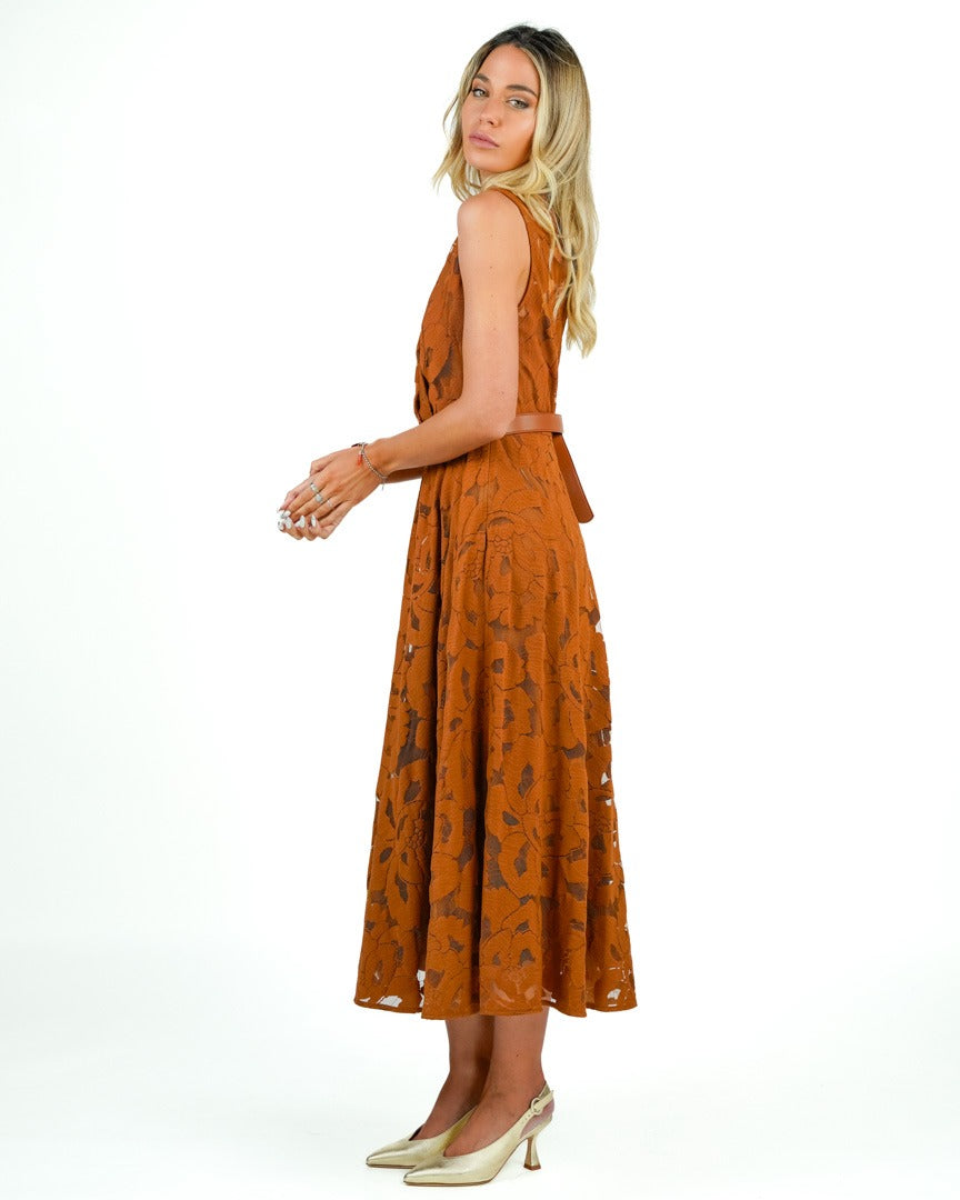 Max Mara Studio - Abito pizzo cuoio