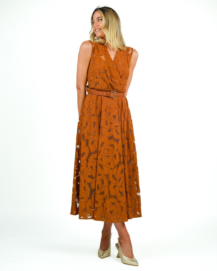 Max Mara Studio - Abito pizzo cuoio