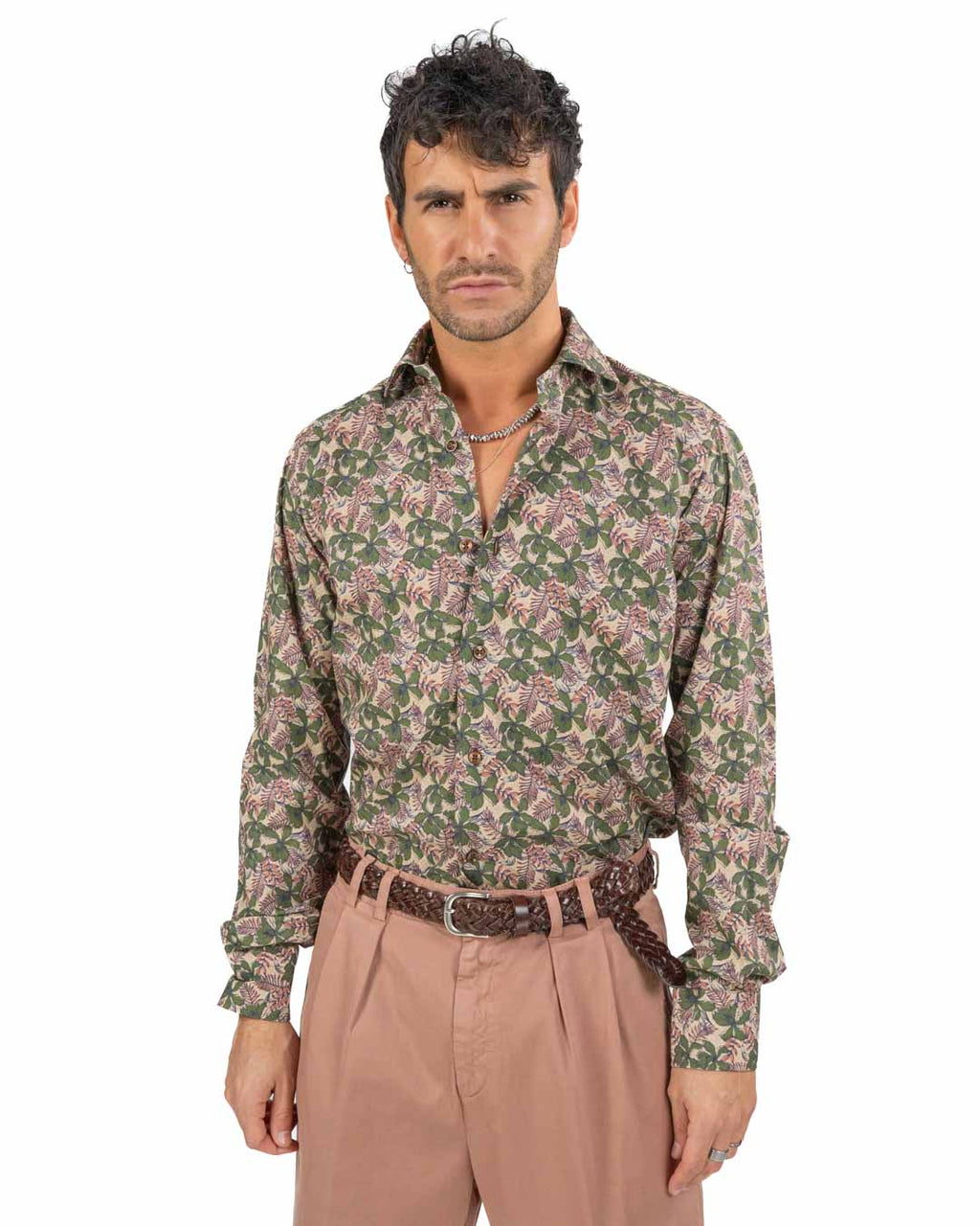 BOTTEGA ARTIGIANA - Camicia Fantasia Rosa e Verde