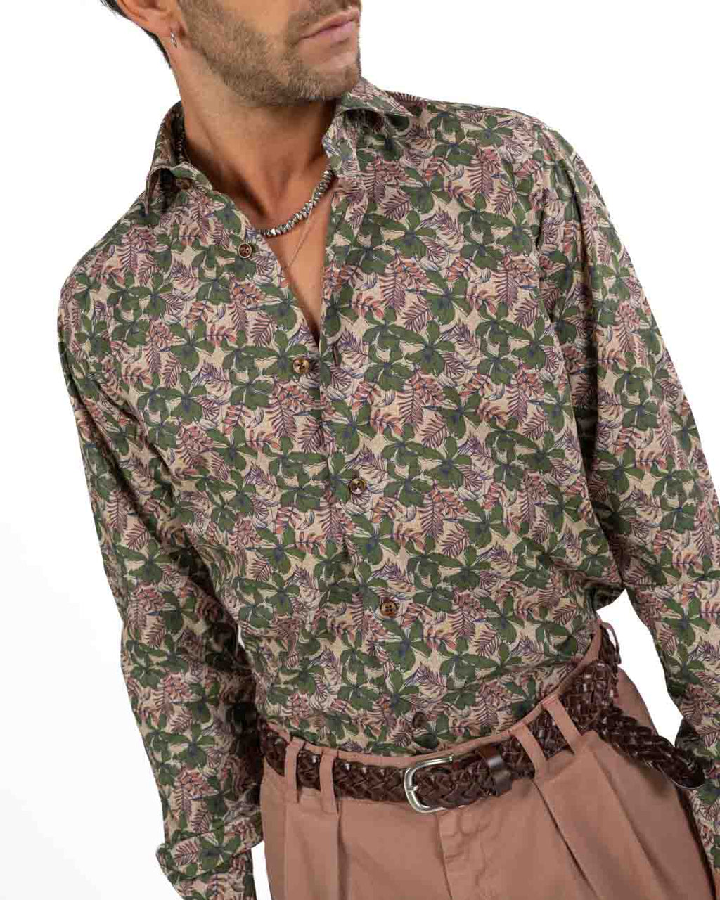 BOTTEGA ARTIGIANA - Camicia Fantasia Rosa e Verde