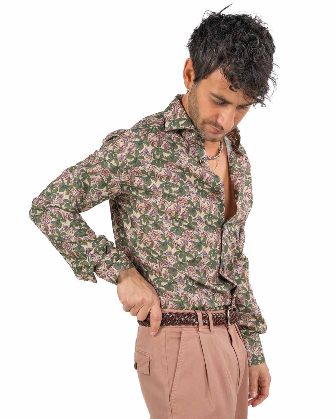 BOTTEGA ARTIGIANA - Camicia Fantasia Rosa e Verde