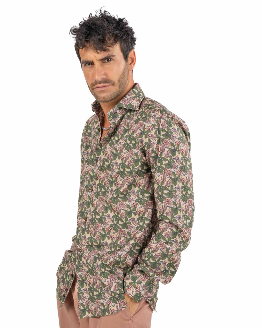 BOTTEGA ARTIGIANA - Camicia Fantasia Rosa e Verde
