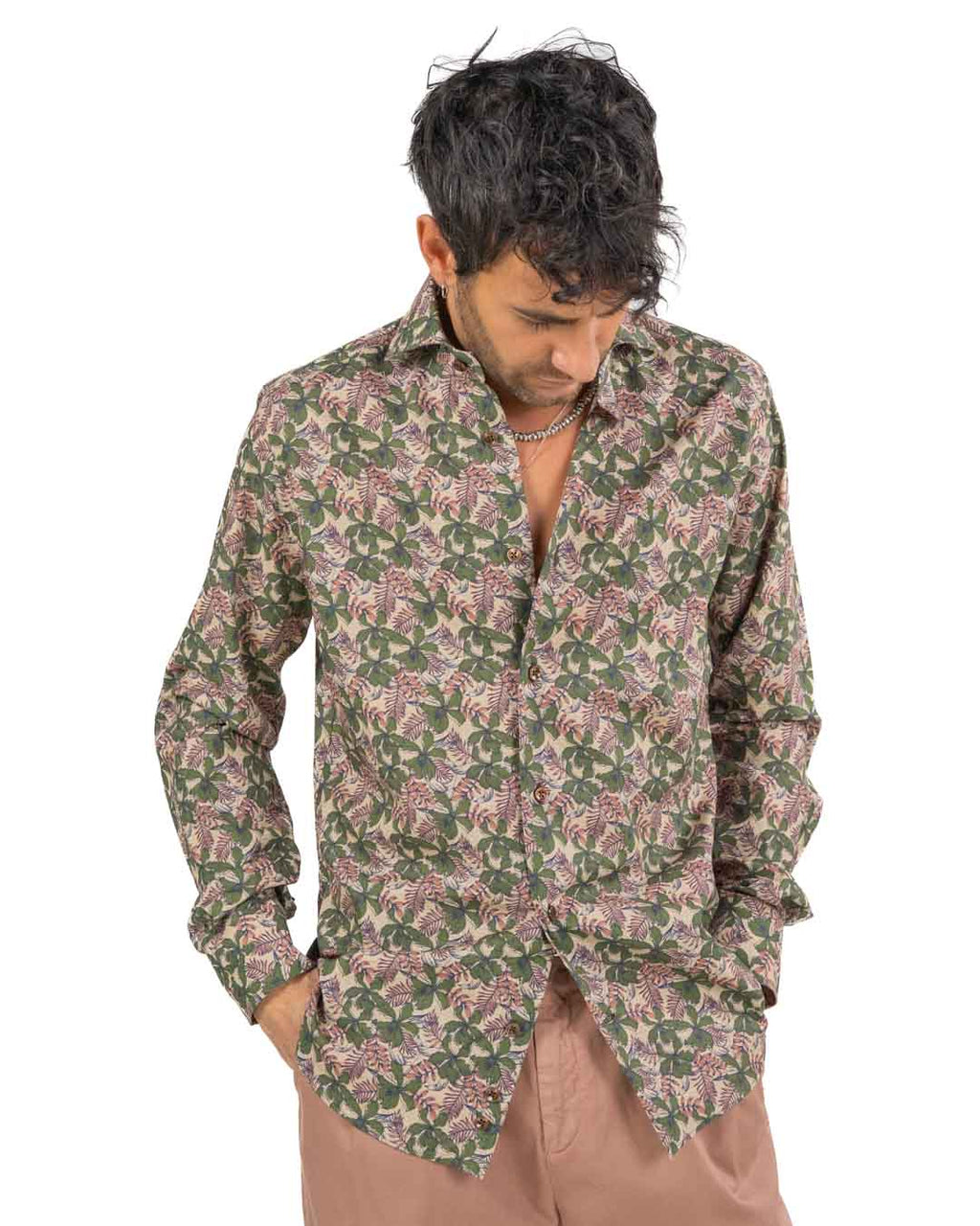 BOTTEGA ARTIGIANA - Camicia Fantasia Rosa e Verde