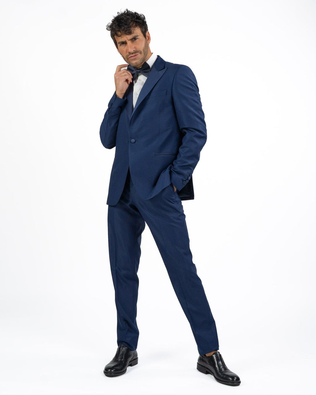 BERTI MODE COLLECTION - Abito Tramato Tinta su Tinta Blu Scuro