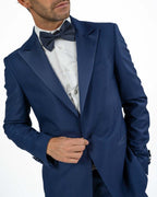 BERTI MODE COLLECTION - Abito Tramato Tinta su Tinta Blu Scuro