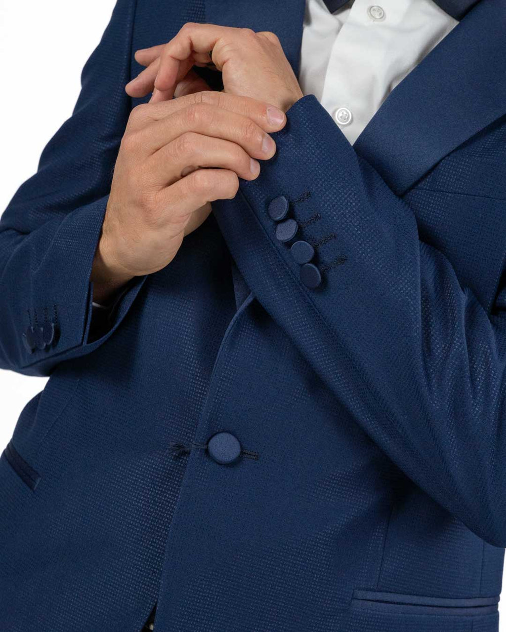 BERTI MODE COLLECTION - Abito Tramato Tinta su Tinta Blu Scuro