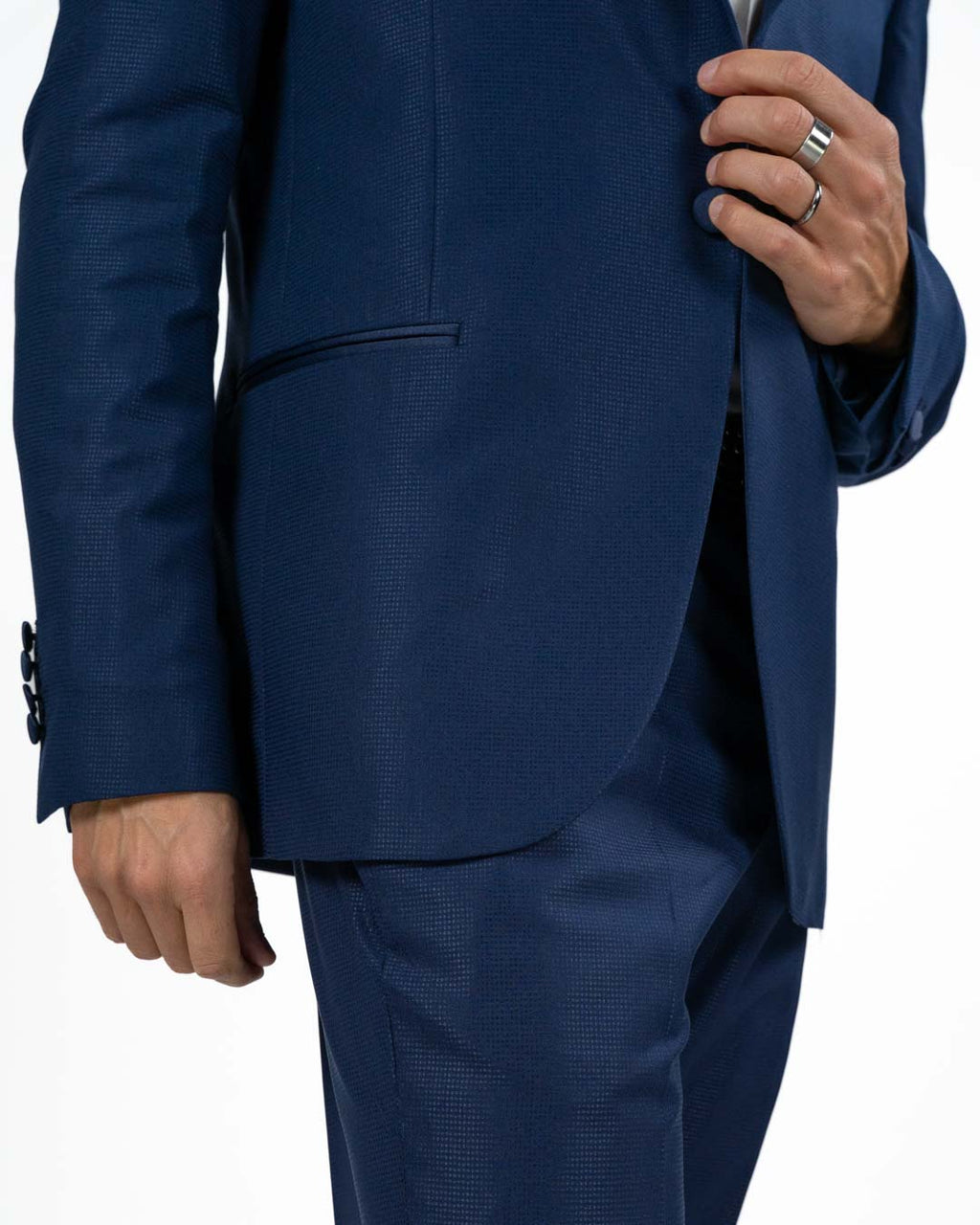 BERTI MODE COLLECTION - Abito Tramato Tinta su Tinta Blu Scuro