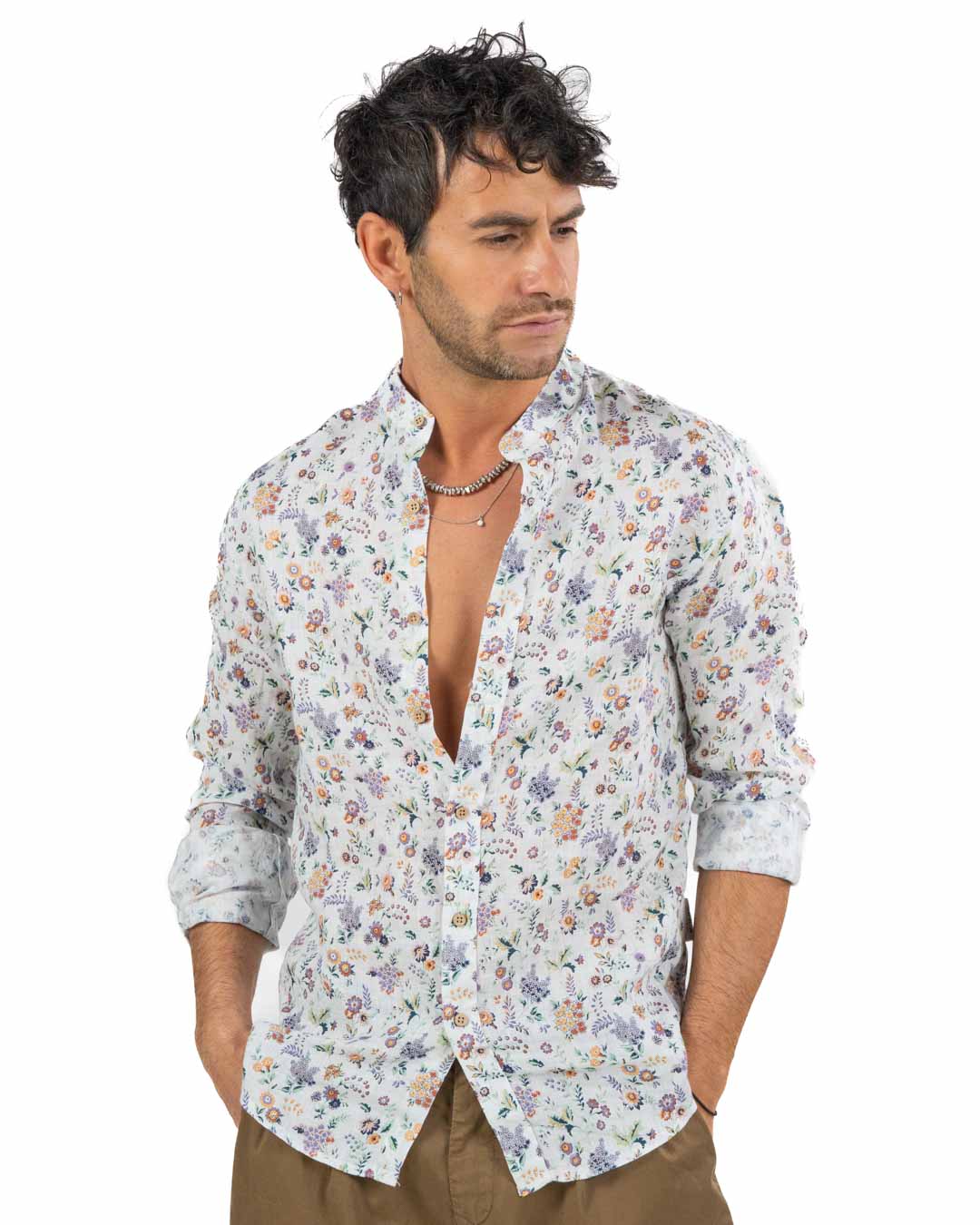 BOTTEGA ARTIGIANA - Camicia Fantasia Rosa e Verde