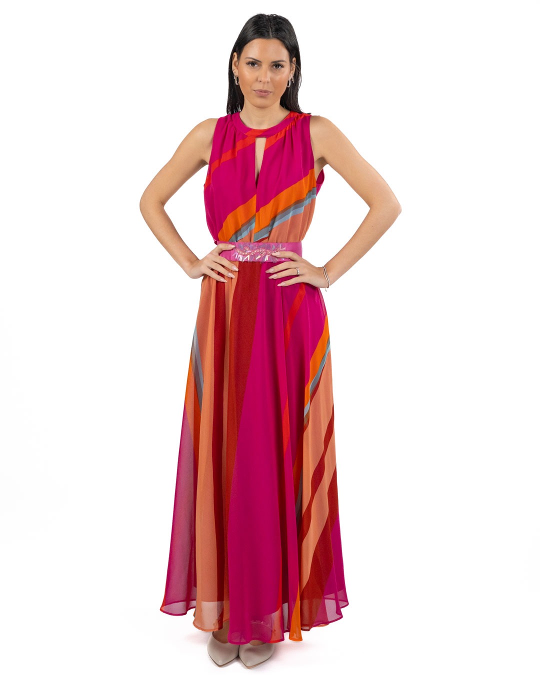 PENNYBLACK - Abito Georgette Stampa Riga Fuxia