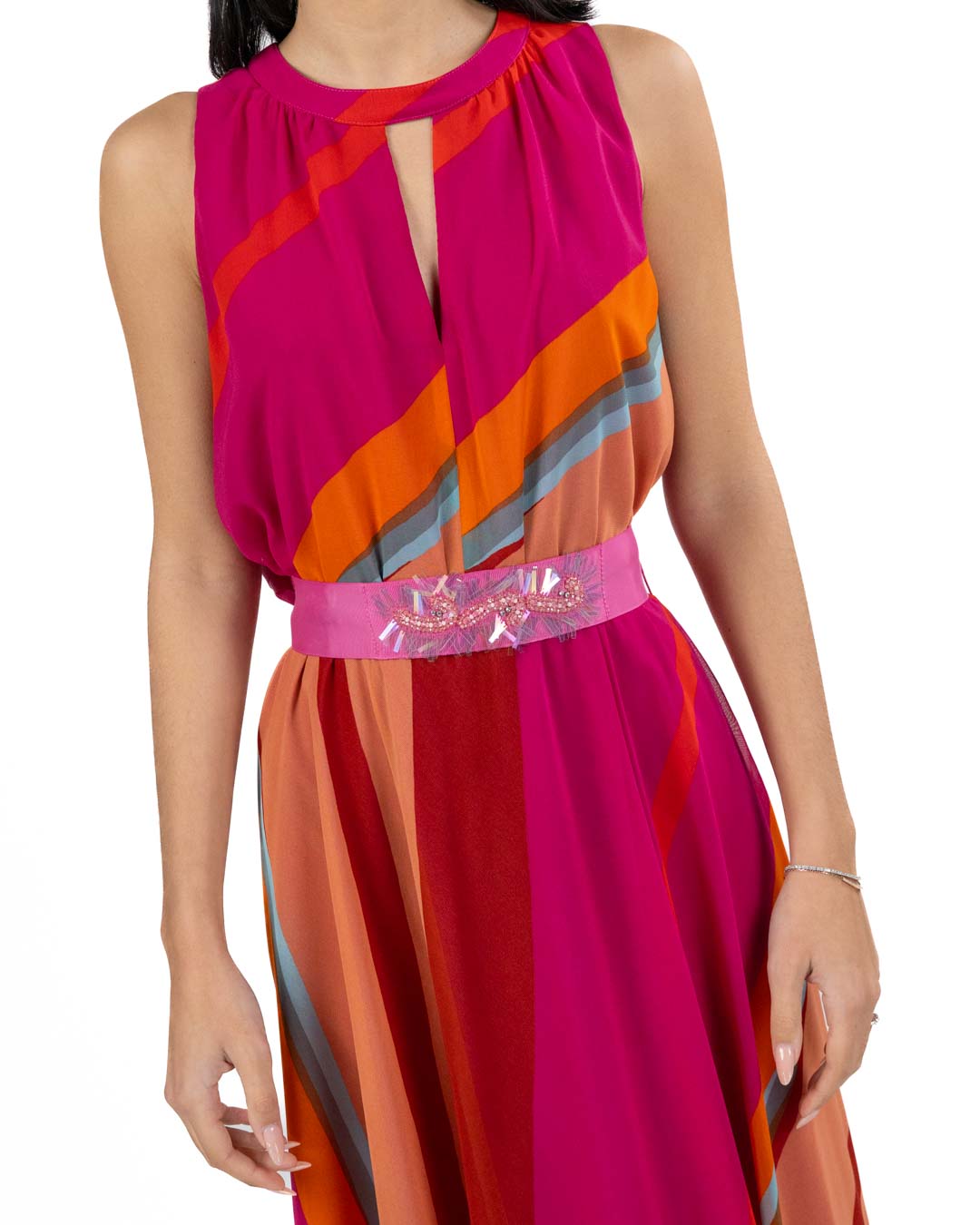 PENNYBLACK - Abito Georgette Stampa Riga Fuxia