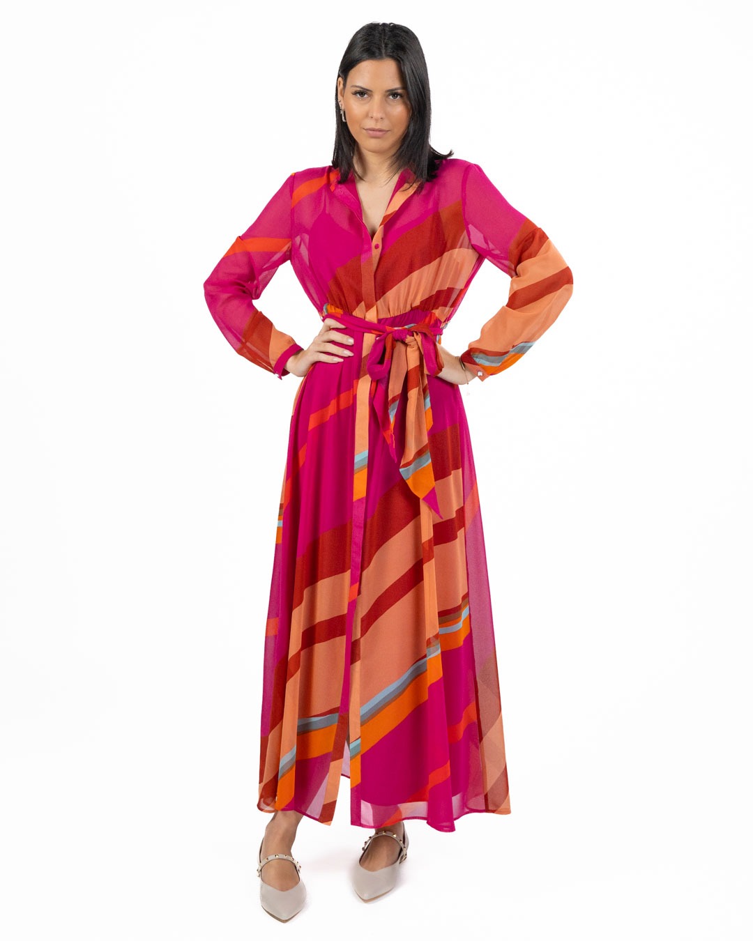 PENNYBLACK - Abito Georgette Stampa Riga Fuxia