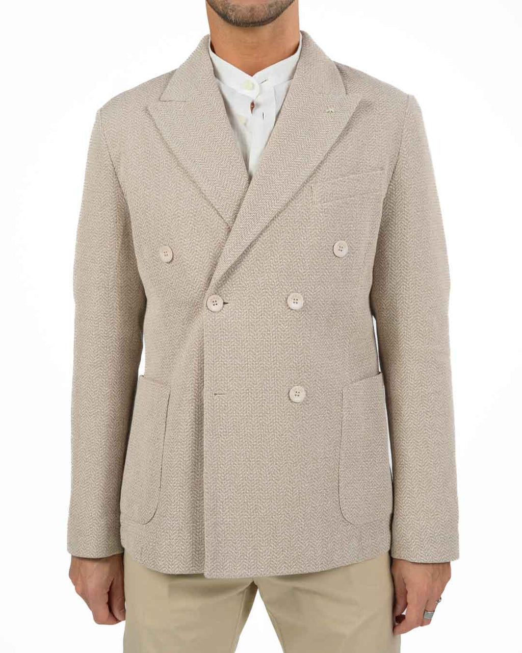ATPCO - Giacca Doppio petto Spinato Beige