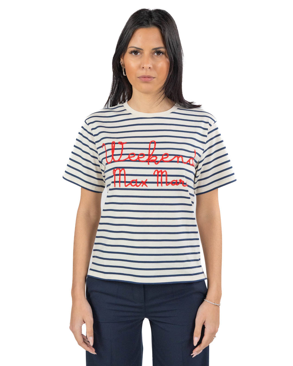 WEEKEND MAX MARA - T-Shirt a righe con Ricamo