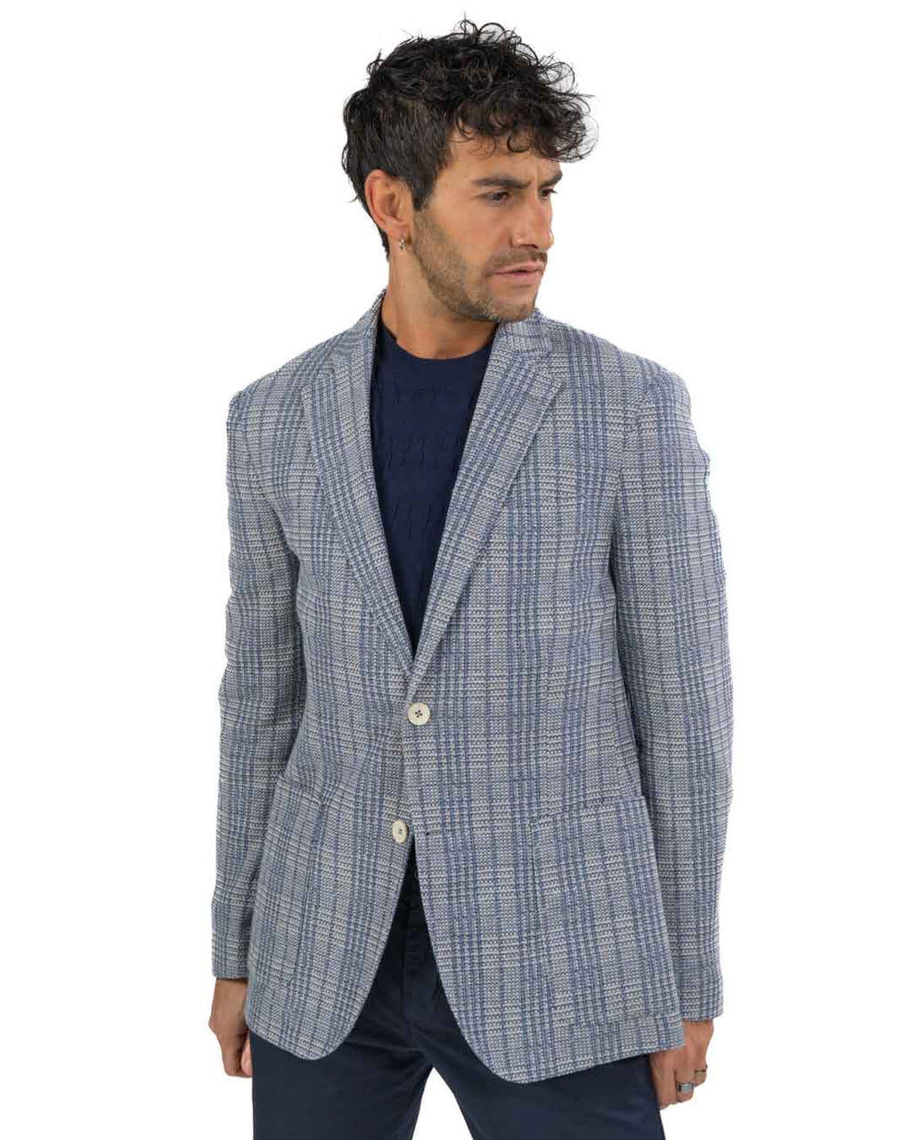 BERTI MODE COLLECTION - Giacca in Principe di Galles Grigia e Azzurro