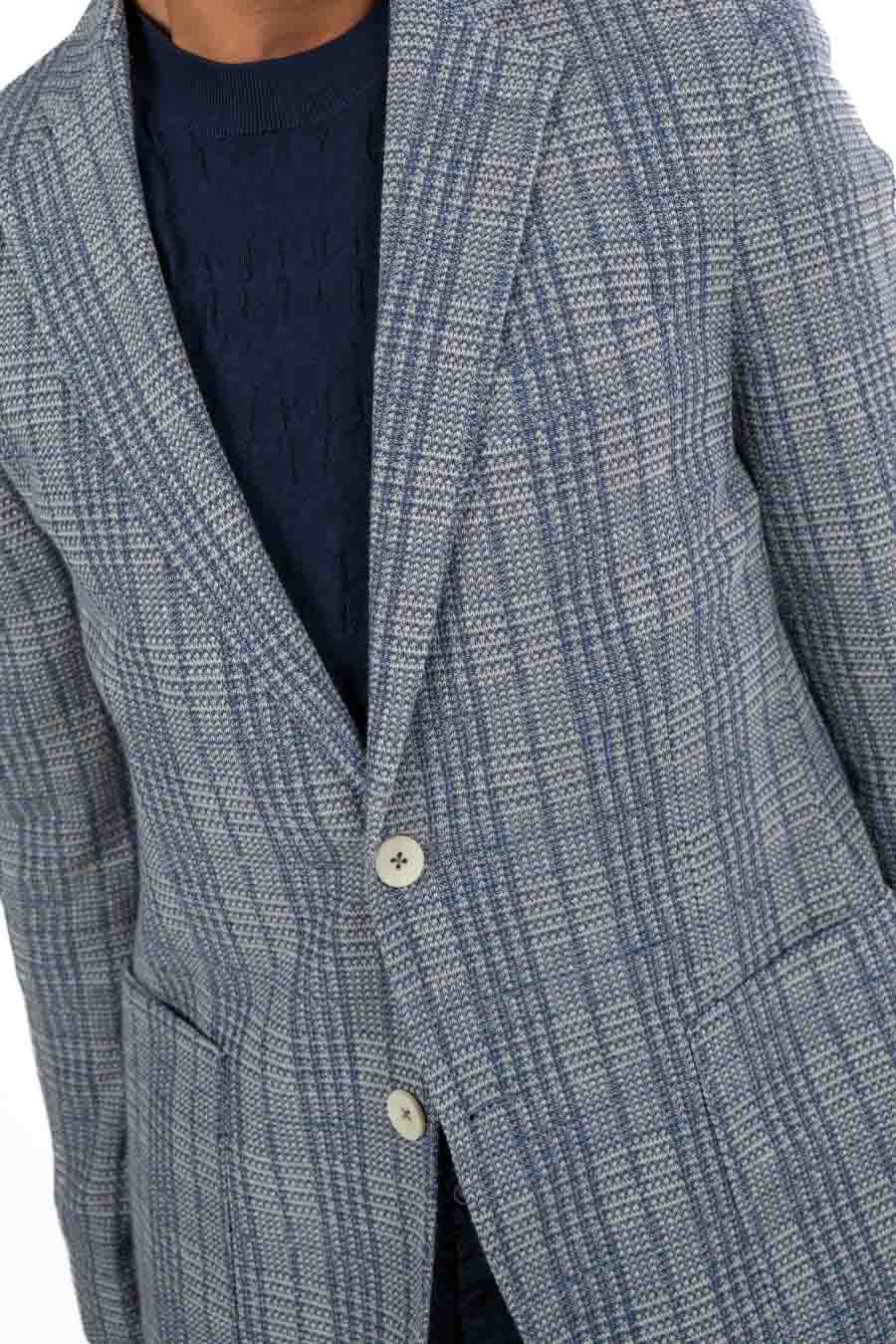 BERTI MODE COLLECTION - Giacca in Principe di Galles Grigia e Azzurro