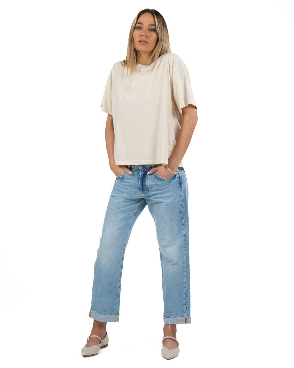 VICOLO - T-Shirt Effetto Marmo Panna