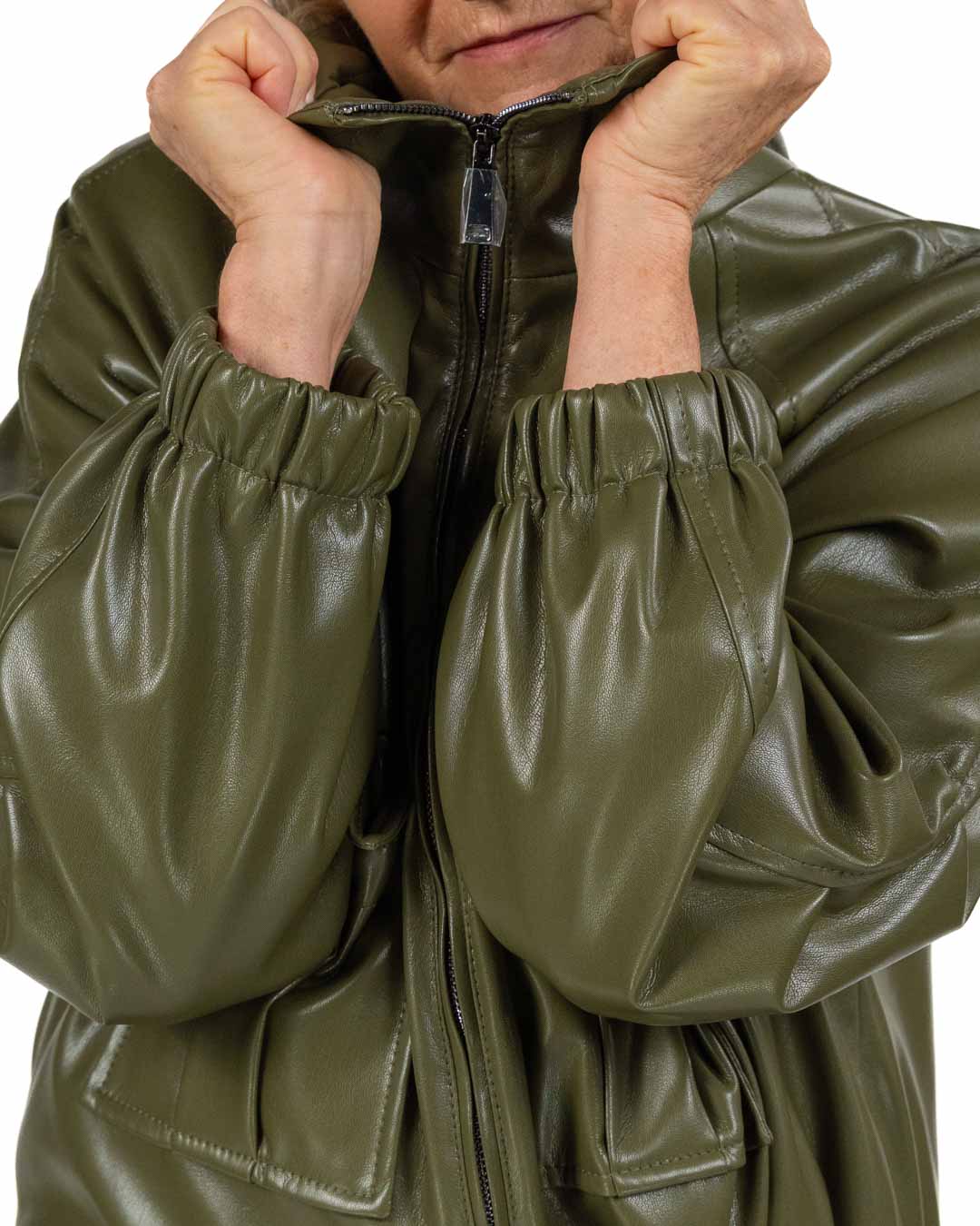 Marella - Giacca in pelle oliva