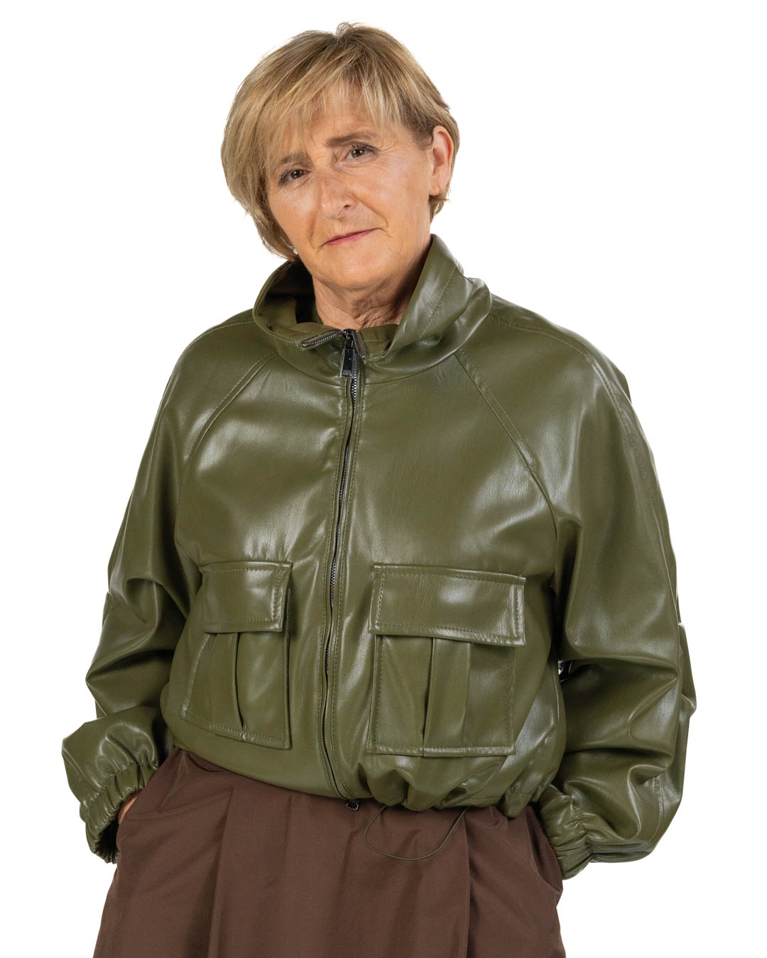 Marella - Giacca in pelle oliva