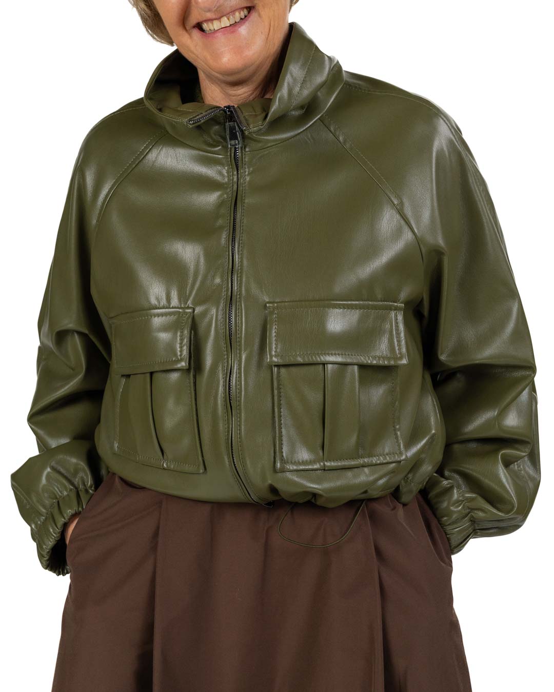 Marella - Giacca in pelle oliva