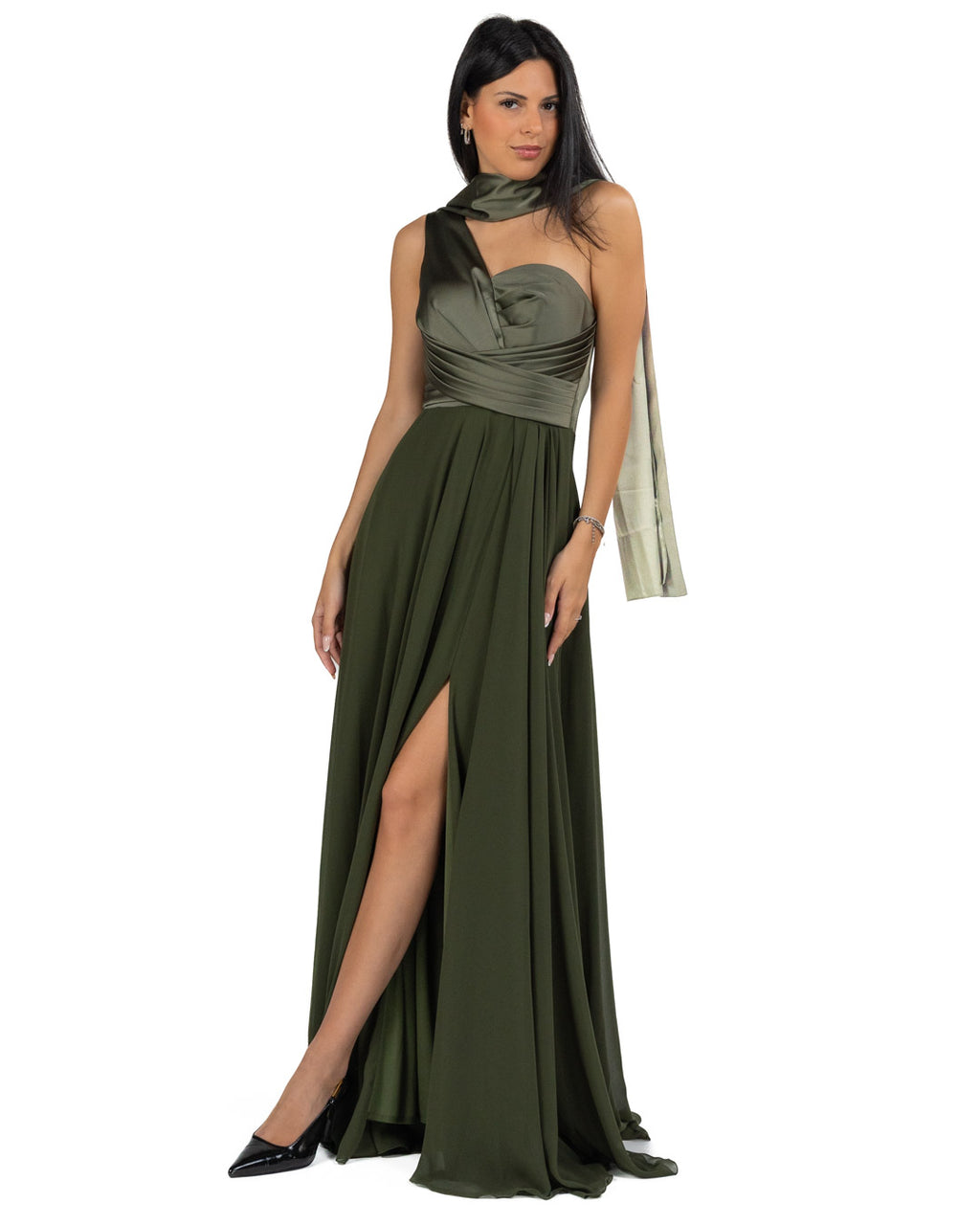 Berti Mode Collection - Abito verde mono spalla