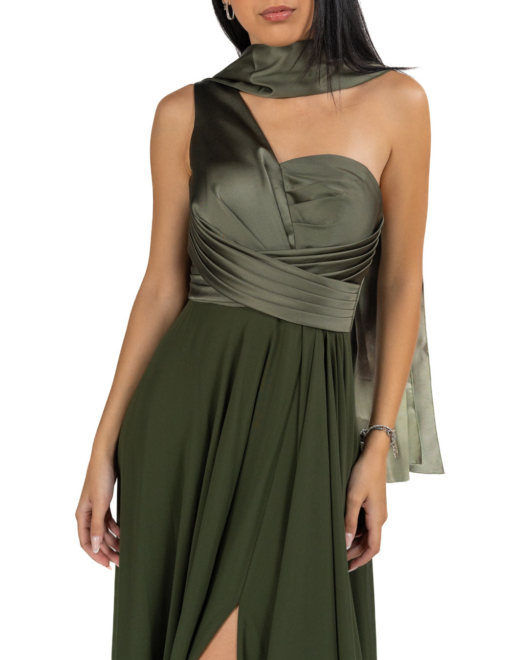Berti Mode Collection - Abito verde mono spalla
