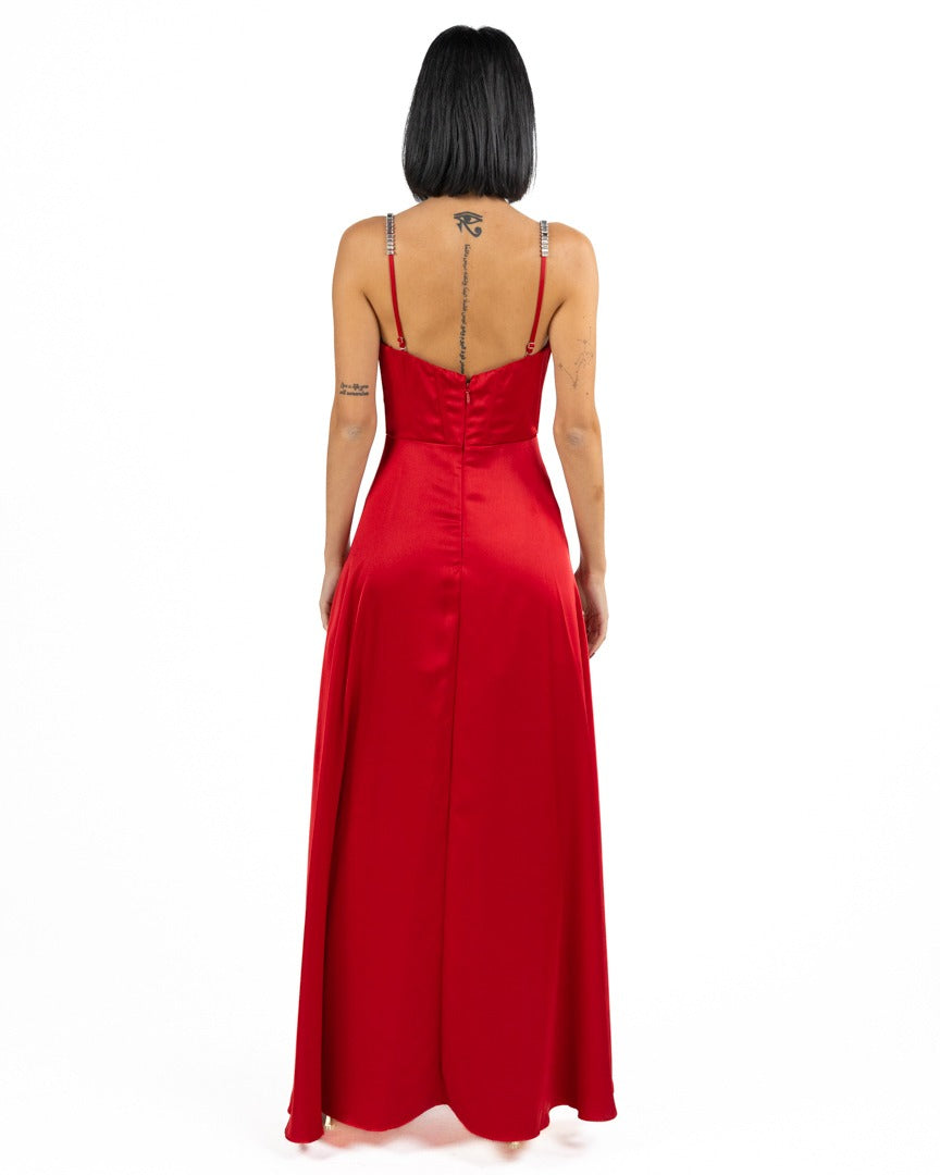 Berti Mode Collection - Abito lungo raso rosso