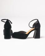 Roberto Berti Collection - Sandalo alto il velluto nero con plateau e cinturino alla caviglia