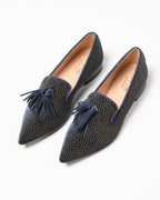 Roberto Berti Collection - Mocassino basso con fantasia geometrica blu in velluto