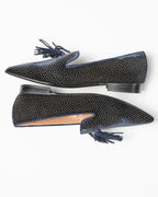 Roberto Berti Collection - Mocassino basso con fantasia geometrica blu in velluto