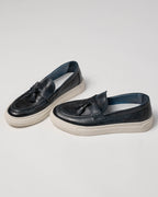 Paul Klim's - Mocassino blu con para bianca e nappe