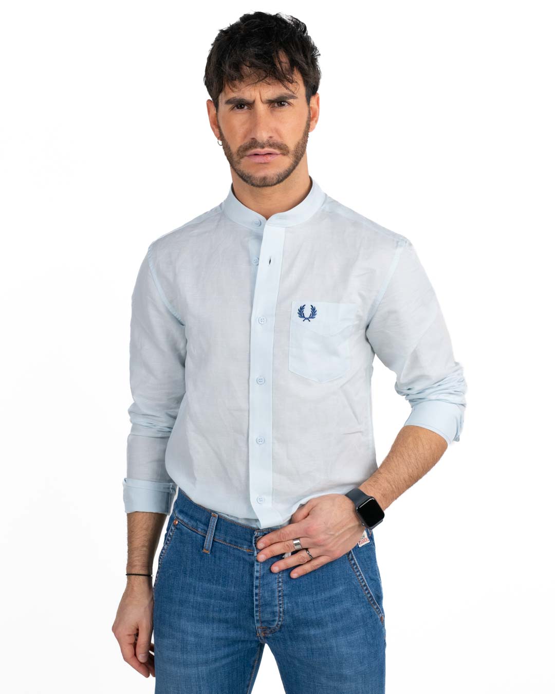 Fred Perry - Camicia in lino azzurra