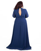 Berti Mode Collection - Abito da cerimonia curvy con scollo a goccia e maniche aperte blu royal