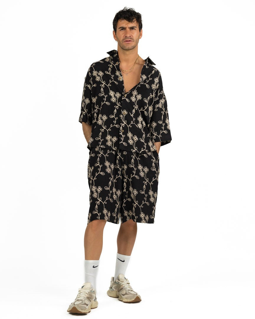 Berna - Bermuda nero con ricami