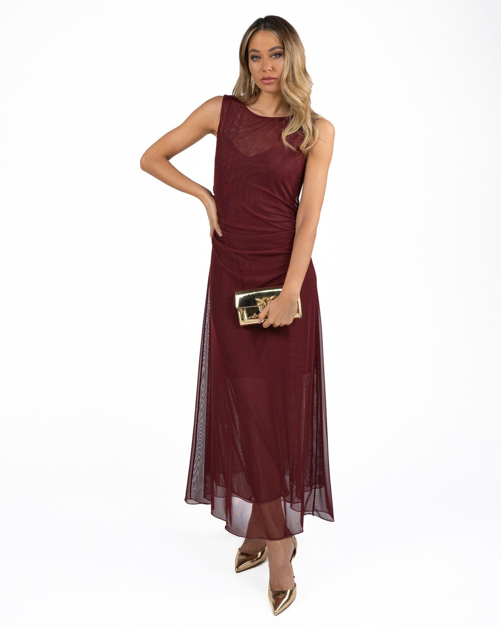 MARELLA - Abito in tulle elasticizzato Bordeaux