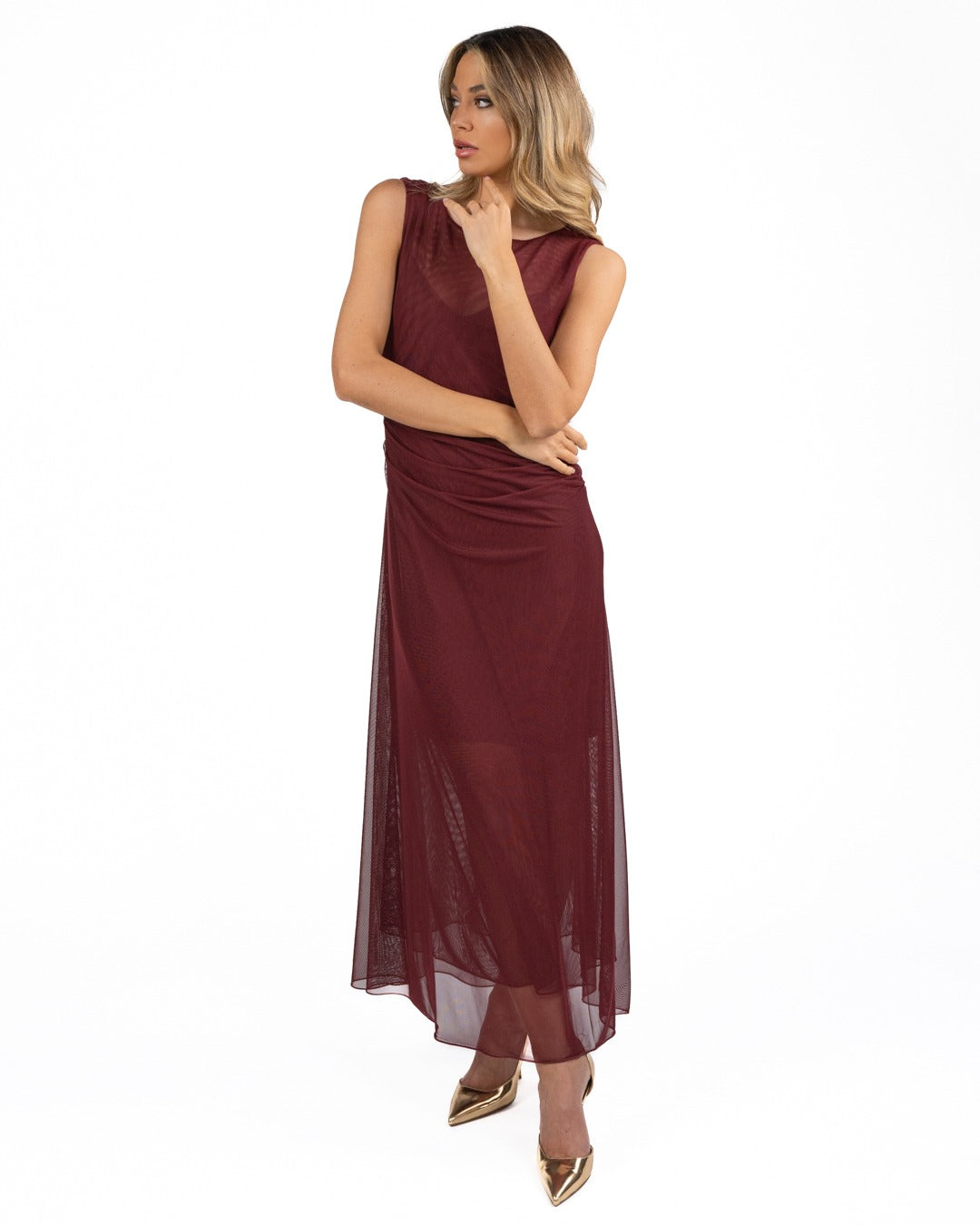 MARELLA - Abito in tulle elasticizzato Bordeaux