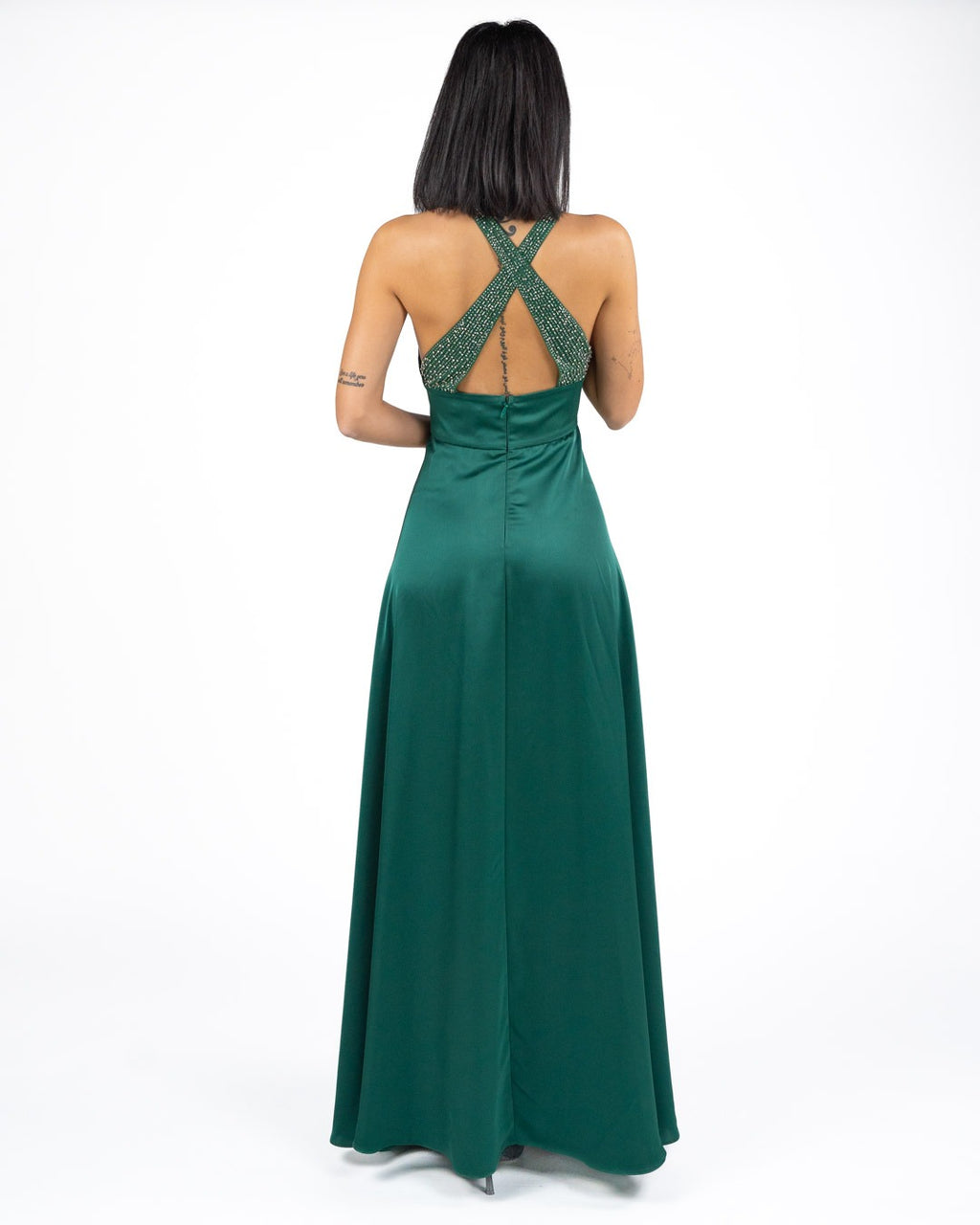 Berti Mode Collection - Abito con strass verde bosco