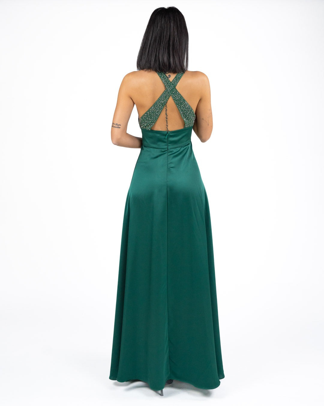 Berti Mode Collection - Abito con strass verde bosco