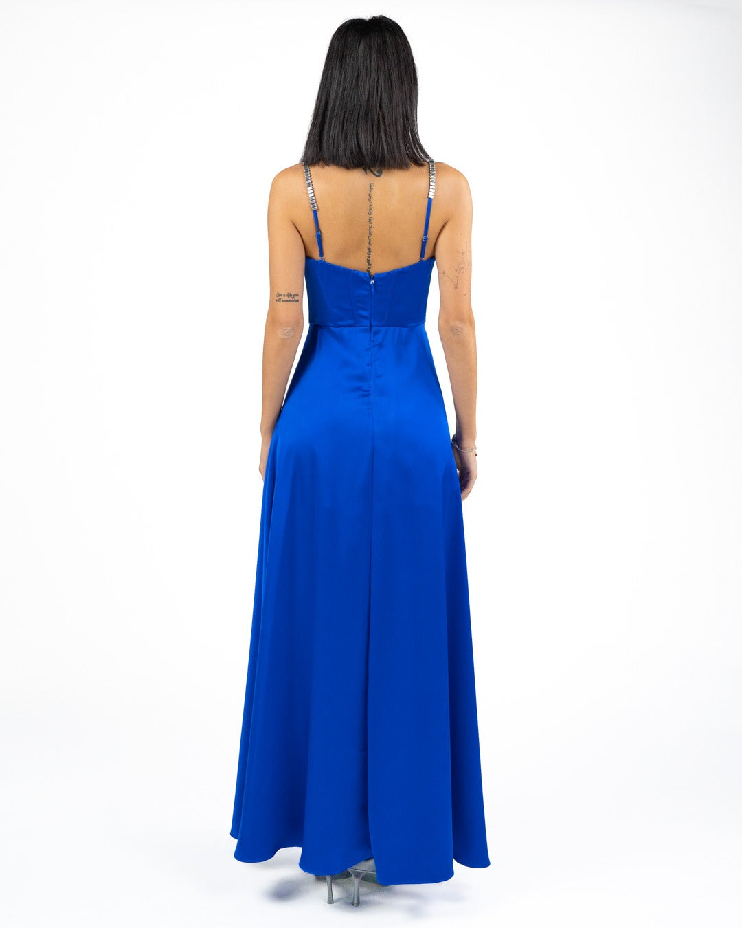Berti Mode Collection - Abito lungo raso bluette