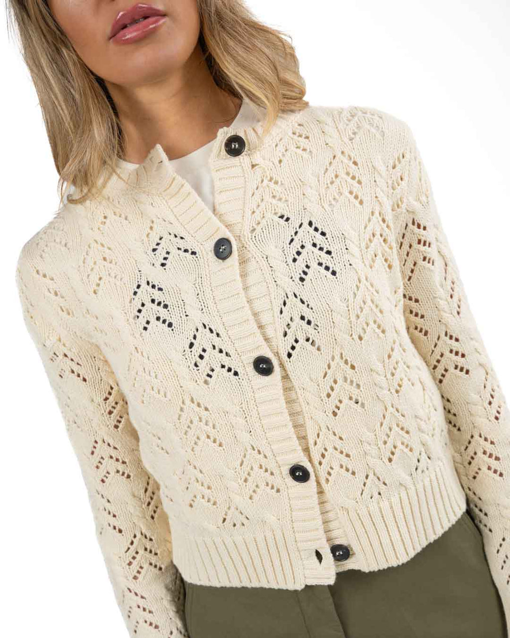 WEEKEND MAX MARA - Cardigan filato cotone tinta ecrù